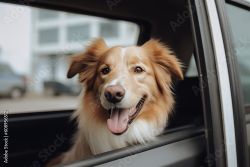 Happy dog looking out of car window. Generate Ai Generative AI © foto.katarinka