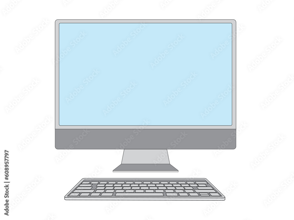 Computer and keyboard. Workplace. Monitor with blank screen. Vector illustration isolated on white background Computer and keyboard. Workplace. Monitor with blank screen. Vector illustration isolated on white background