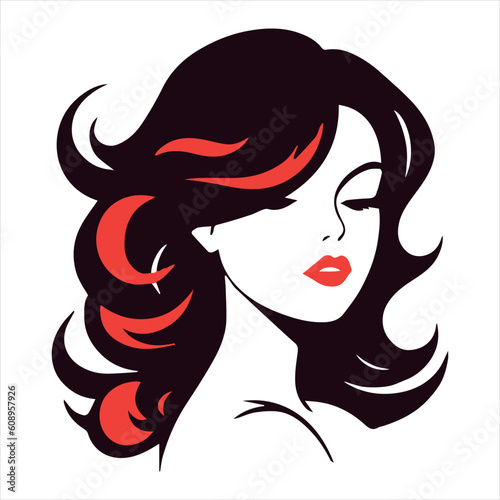 Illustration of a girl with red lipstick and red hair
