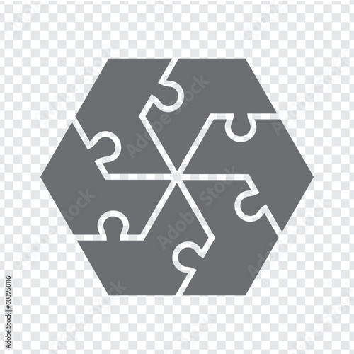 Simple icon puzzle in gray. Simple icon hexagon puzzle of the six elements  on transparent background for your web site design, app, UI. EPS10.