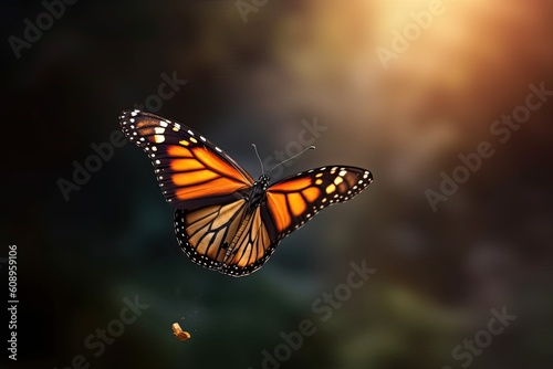 A Beautiful Backlit Monarch Butterfly In Flight
