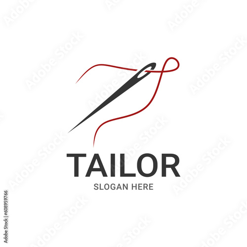 TAILOR LOGO VECTOR WITH NEEDLE AND RED THREAD ICON