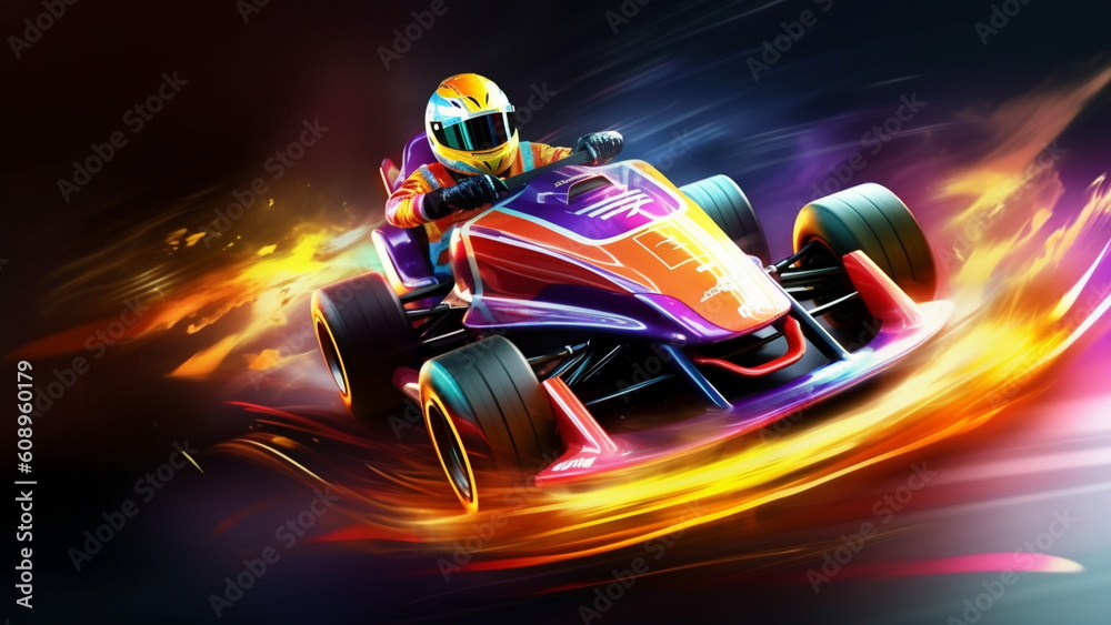 Kart race at high speed with Generative AI. - obrazy, fototapety, plakaty 