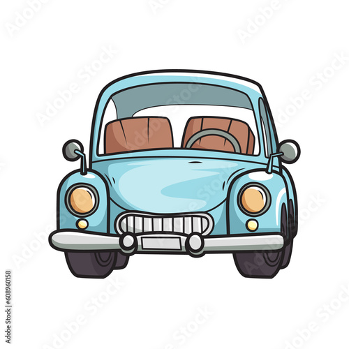 Little retro cartoon car. Illustration on transparent background