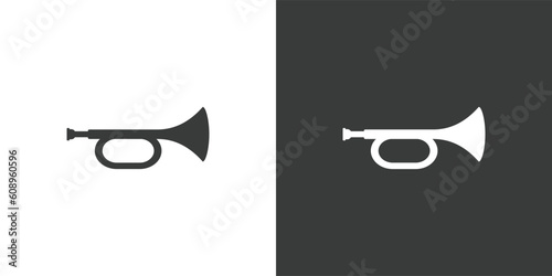 Bugle flat web icon. Bugle logo design. Brass instrument simple bugle sign silhouette icon with invert color. Bugle solid black icon vector design. Musical instruments concept