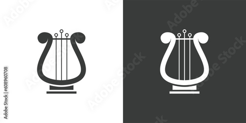 Lyre flat web icon. Classical lyre logo design. String instrument simple lyre sign silhouette icon with invert color. Lyre solid black icon vector design. Musical instruments concept