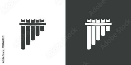 Pan flute flat web icon. Pan flute or panpipes logo design. Wind instrument simple syrinx sign silhouette icon with invert color. Pan flute solid black icon vector design. Musical instruments concept photo