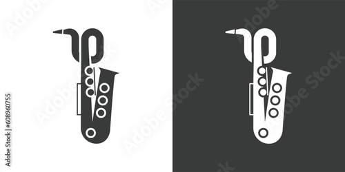 Baritone saxophone flat web icon. Saxophone logo design. Brass instrument simple baritone saxophone sign silhouette icon. Saxophone solid black icon vector design. Musical instruments concept photo