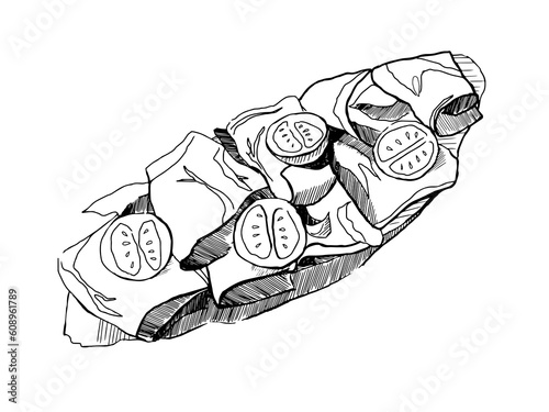 Vector hand-drawn sketch of bruschetta