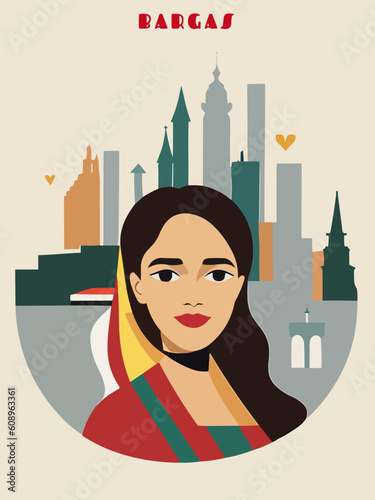 Bargas: Beautiful vintage-styled poster with a woman and the name Bargas in Castille-La Mancha