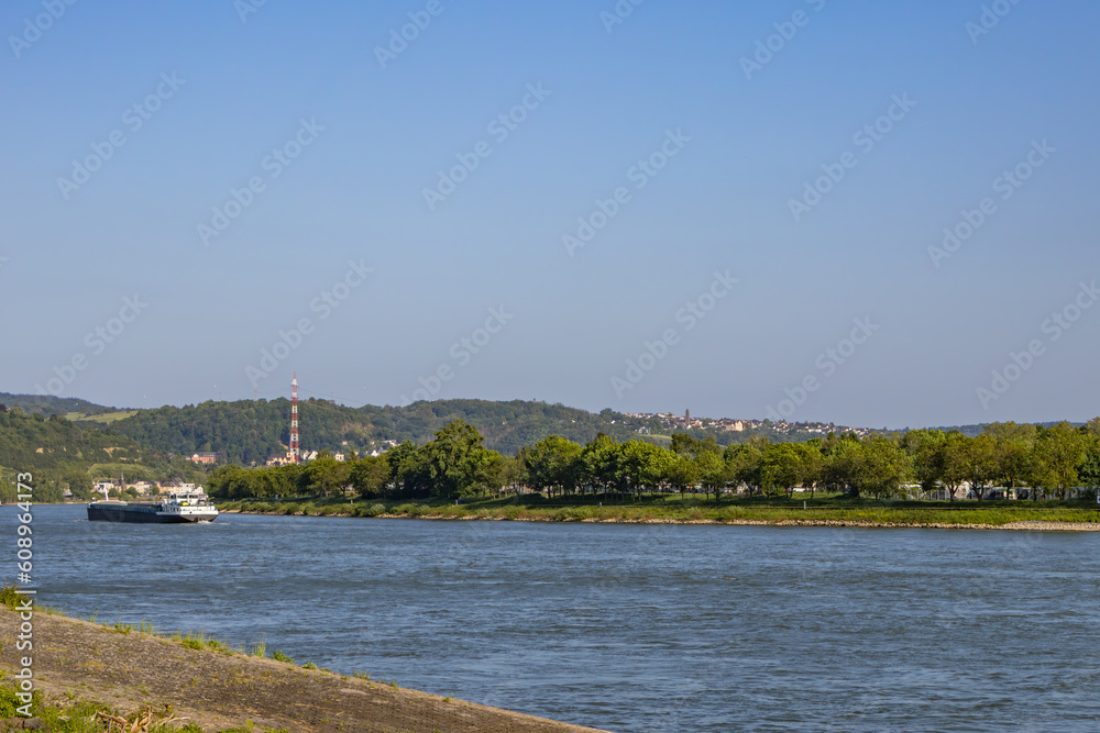 The Rhine in Germany with a view of the campsite near Remagen