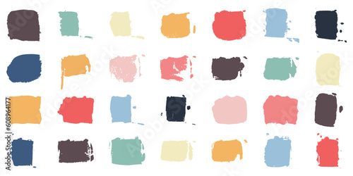 Rectangle Paint Texture Set. Grunge Brush in Square Shape, Dirty Distressed Paintbrush Collection. Color Ink Brushstroke. Rough Abstract Graphic Element. Isolated Vector Illustration