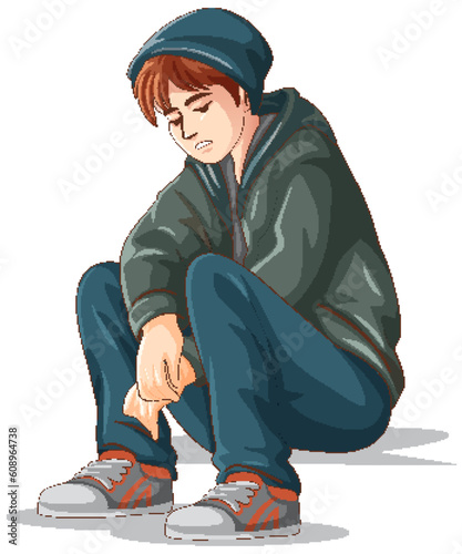 Sad teenage sitting on the floor