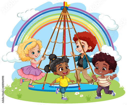 Children with different race playing at the playground