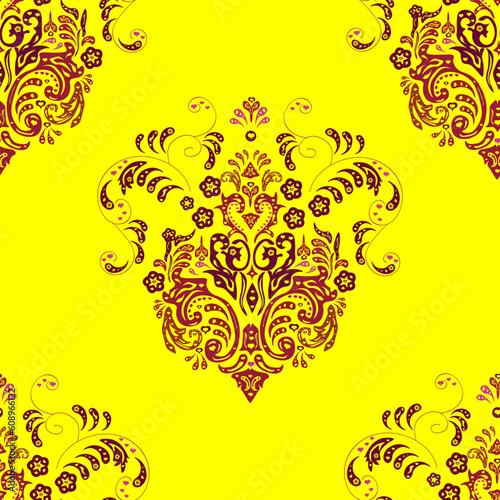 Seamless pattern with interesting doodles on colorfil background. Vector illustration. Wallpaper.