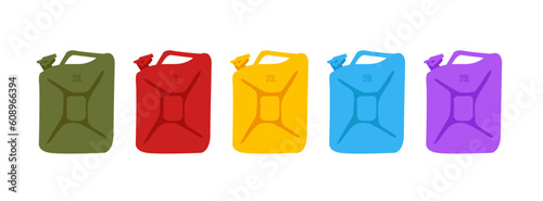 set of multi-colored metal canisters. For the concepts of car repair complexes, car refueling. Flat minimalist graphics