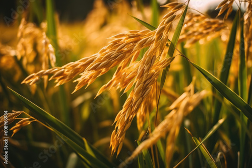 close up view of rice paddy. Generative AI