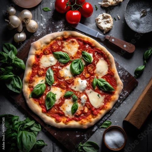 Fresh Homemade Italian Pizza Margherita with buffalo mozzarella and basil
