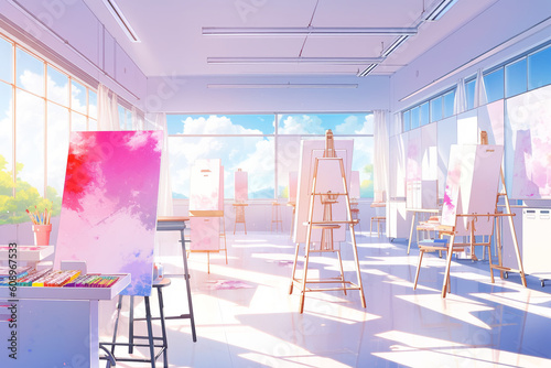 繊細で芸術的な学校や学園系背景のイラスト(AI generated image)