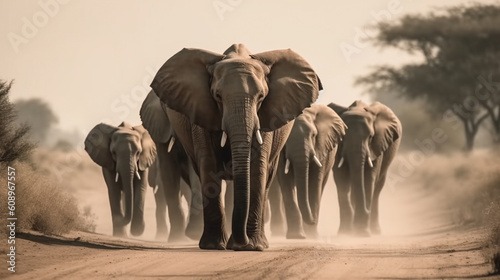 African bush elephant - Loxodonta family Africana walkin. Generative AI.