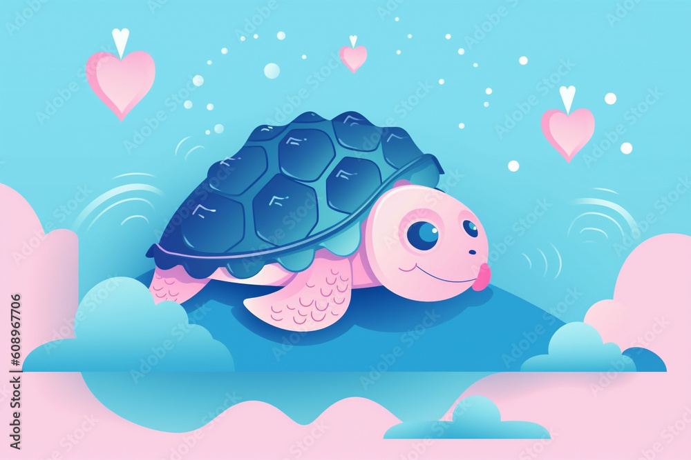 cute sea turtle Falling asleep on the clouds. Generative AI. cute sea turtle Falling asleep on the clouds. Generative AI.