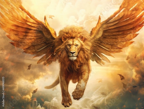 Fototapeta Lion with wings symbol of the ancient empire of Babylon Generative AI Illustrati