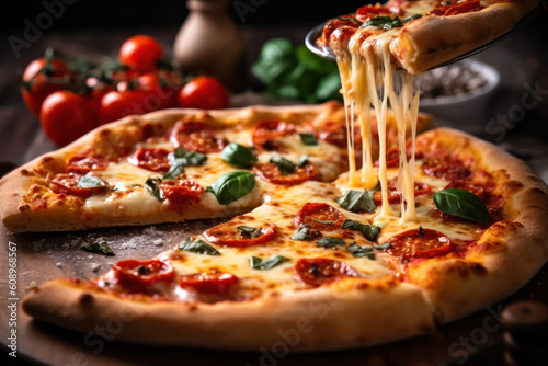 Fresh Homemade Italian Pizza Margherita with buffalo mozzarella and basil photo