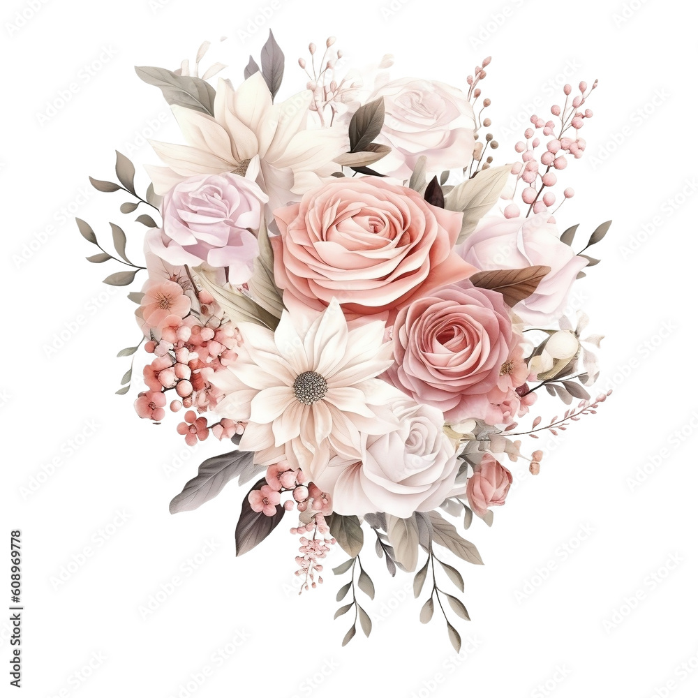 Pink Wedding Decoration, Pink Flower Bouquet Watercolor Clipart, Pink Theme, made with generative AI 