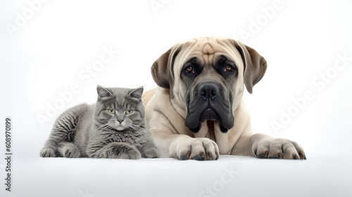 Generative ai illustration of couple of cat and dog standing together