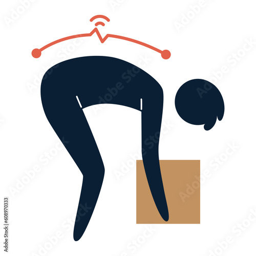 Lifting technique safe movement. Safety. Incorrect instruction for moving heavy packages for workers. Ergonomic movement for loading objects vector flat illustration