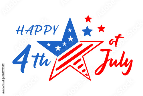 Happy 4th of July lettering and USA flag in the shape of a star. Vector illustration