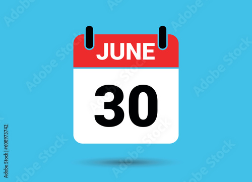 30 June Calendar Date Flat Icon Day 30 Vector Illustration