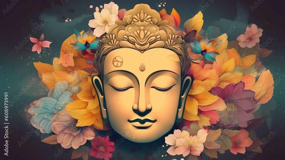 Illustation for happy vesak day, buddha images, Generative Ai