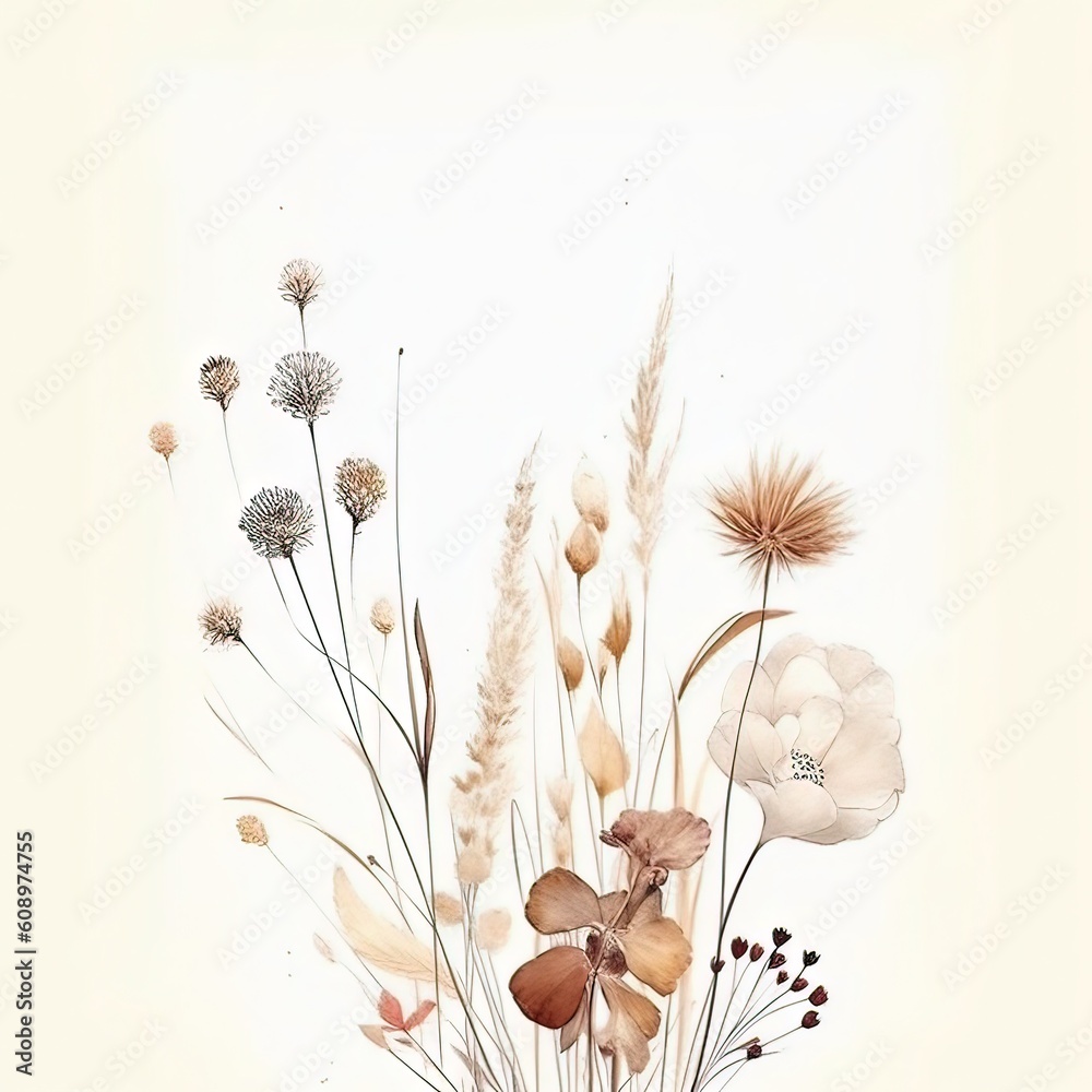 Floral watercolor background with wildflowers. Hand-drawn illustration.