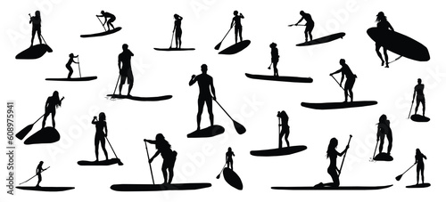 SUP silhouette.
Stand Up Paddleboarding silhouette.
SUP silhouette SVG vector on white background.