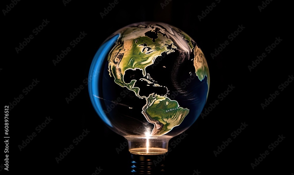 Save the Earth concept: planet Earth inside a lightbulb Creating using generative AI tools