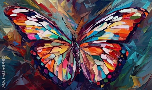 Large iridescent butterfly wings on mystical fairy creature Creating using generative AI tools