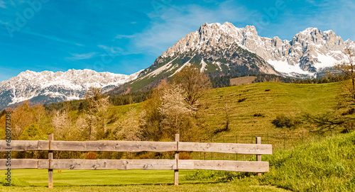 Alpine spring view at the Wochenbrunner Alm, Ellmau, Wilder Kaiser, Tyrol, Austria photo