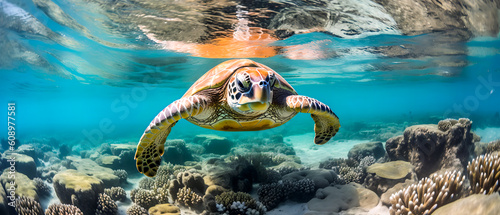 Schildkröte im Ozean, generiert mit KI © shokokoart