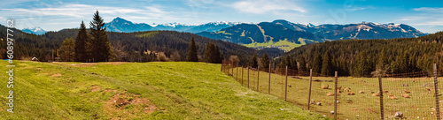 High resolution stitched spring panorama at the Wochenbrunner Alm, Ellmau, Wilder Kaiser, Tyrol, Austria photo