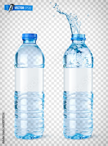 Vector realistic illustration of water bottles on a transparent background.