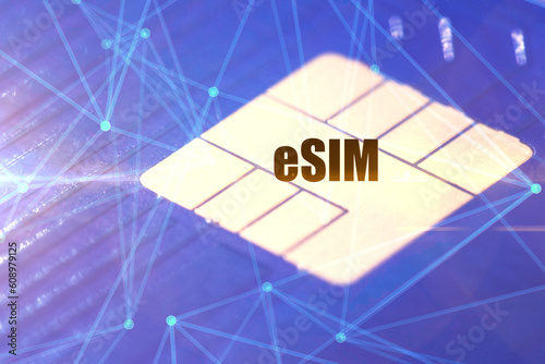 eSIM card chip GSM communication. New generation mobile operator technology. photo