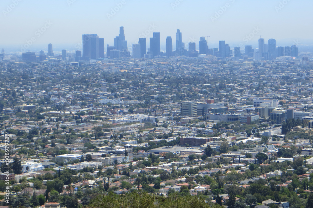 View of the Downtown Los Angeles Skyline, from the Griffith Observatory in Los Angeles, California, USA. View of the Downtown Los Angeles Skyline, from the Griffith Observatory in Los Angeles, California, USA.