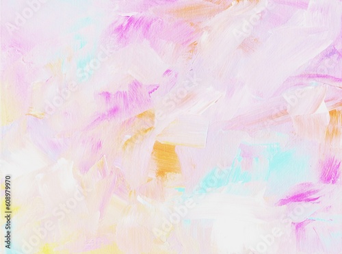 Abstract background. Acrylic and canvas. Bright colors: pink, lilac, blue, orange. Hand-drawn