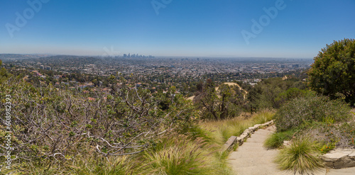 View of the Downtown Los Angeles Skyline, from the Griffith Observatory in Los Angeles, California, USA.
