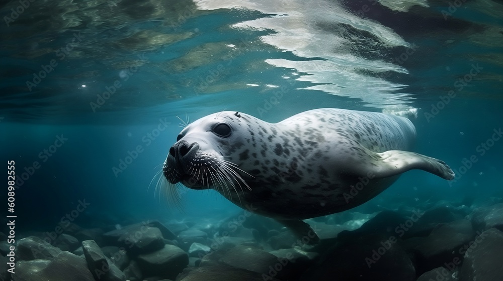 Fototapeta premium Sea lion swimming, Generative AI