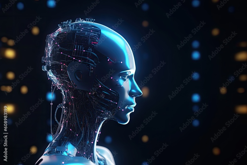 Female artificial intelligence face concept. Generative AI Female artificial intelligence face concept. Generative AI