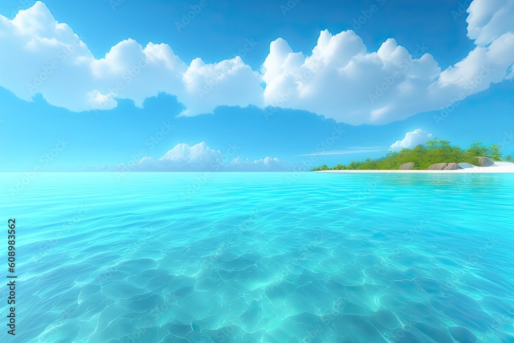 Simple Seascape with Blue Water. Tropical Summer Landscape Background Generative AI