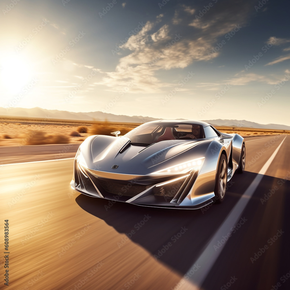 car on the road sleek, silver supercar accelerating down the landing strip under the radiant afternoon sun, Generative AI car on the road sleek, silver supercar accelerating down the landing strip under the radiant afternoon sun, Generative AI