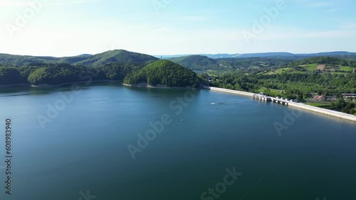 Wallpaper Mural Panoramic drone view of sailboats and ships sailing on Solina lake overlooking the Gondola cable car over Solina lake and Solina dam in Polish Bieszczady Mountains, Poland. Torontodigital.ca